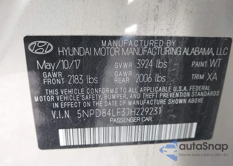 2018 Hyundai Elantra Value Edition z USA, uszkodzony, nr VIN 5NPD84LF3JH229231